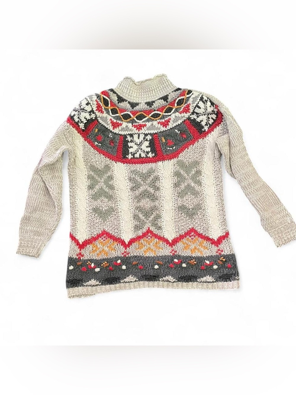 Cabin Creek Cabincore XL Vintage Nordic Patterned Multicolor Mock Neck Sweater